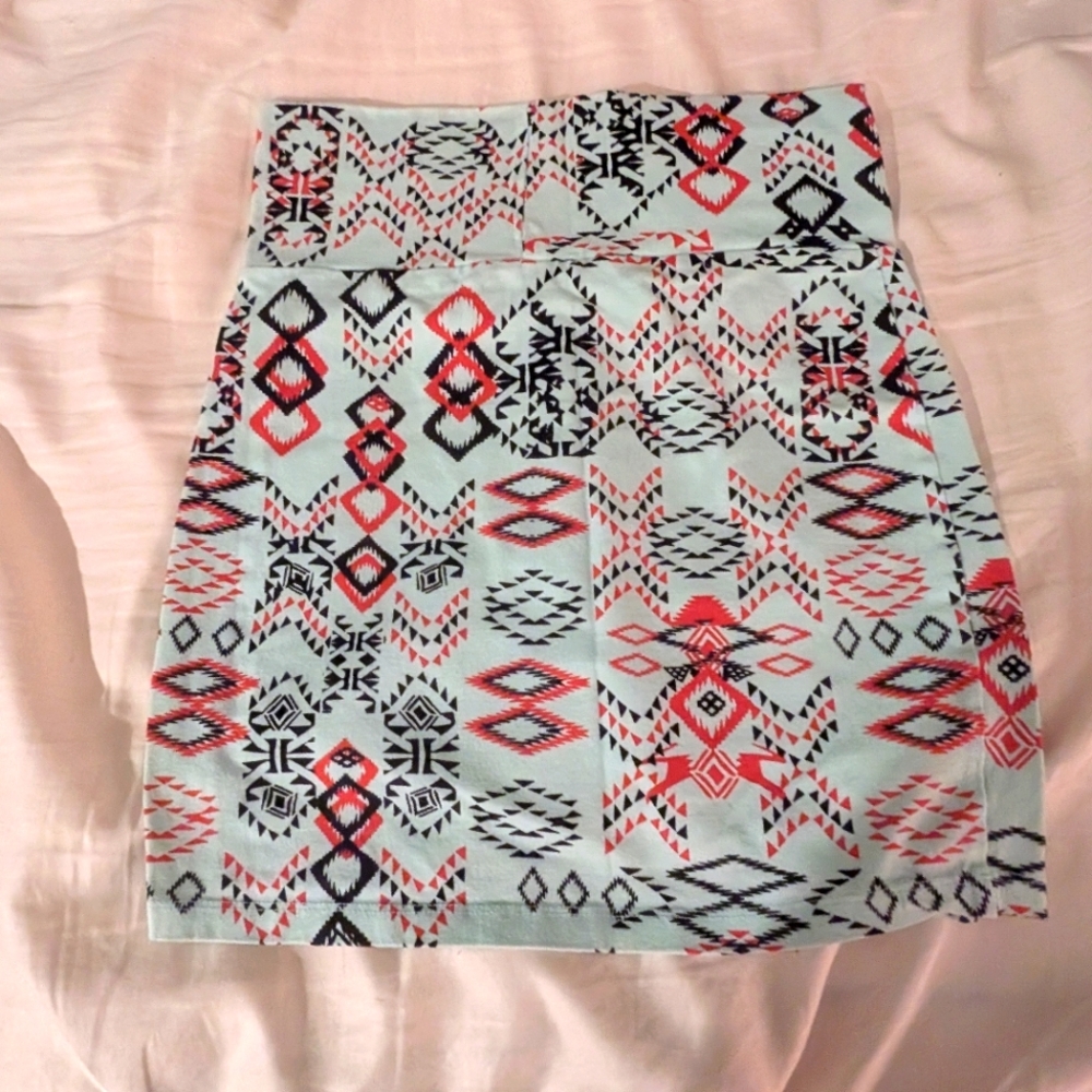 Charlotte Russe Geometric Tribal Print Pencil Skirt - Black, Red, Green